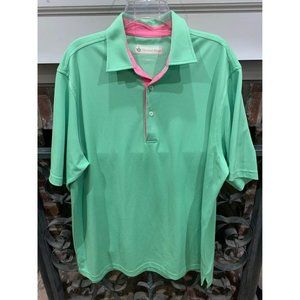 Donald Ross collared polo Spring shirt, size L large, pink and green (Bin X)